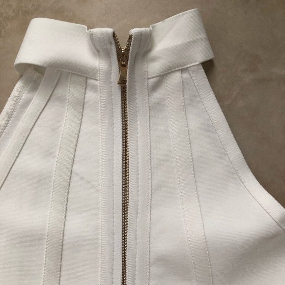 White Classy Sexy Midi Bodycon High Neck Dress - Picture 7 of 7